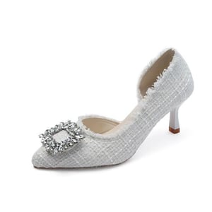 Summer's new, niche design French pointed-toe shoes with thin heels and chanel-style rhinestone single shoes