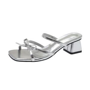 Summer's new versatile and niche French fashion bow-tied thick-heeled slippers and women's sandals