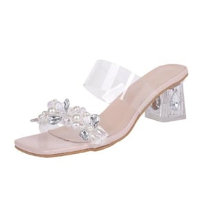 Summer new transparent sandals for women's outerwear, versatile thick-heeled water diamond crystal high-heeled slippers