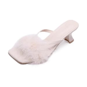 Summer new style thick-heeled, easy-to-wear evening breeze square toe one-line slippers