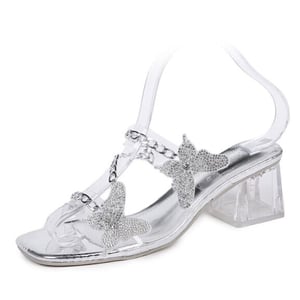 Summer new chain butterfly sandals for women's outerwear, versatile diamond crystal high-heeled slippers