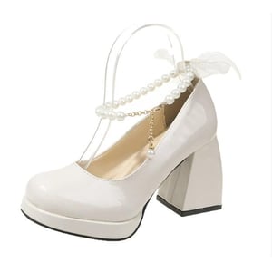 New white wedding shoes, leather shoes, retro thick heels, thick soles, height-increasing Mary Jane